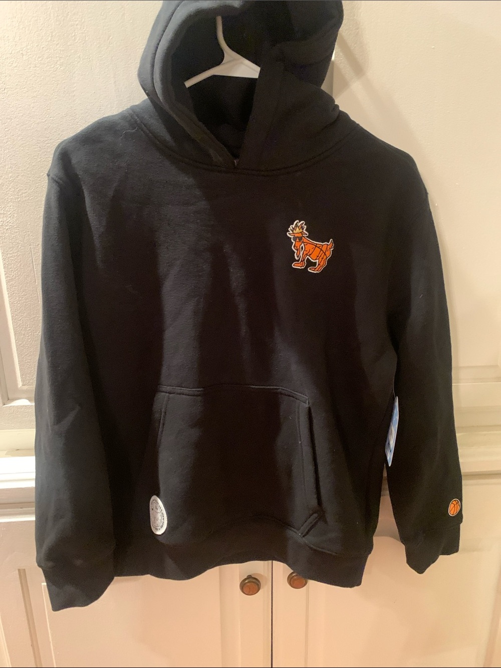 Kids' Black Hoodie with Orange Tiger Patch - Youth Pullover